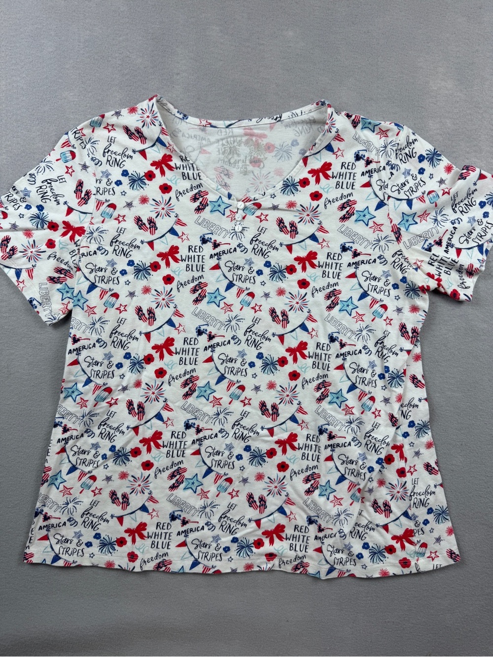 Coral Bay V-neck 4th of July Americana Labor day T Shirt Red White Blue